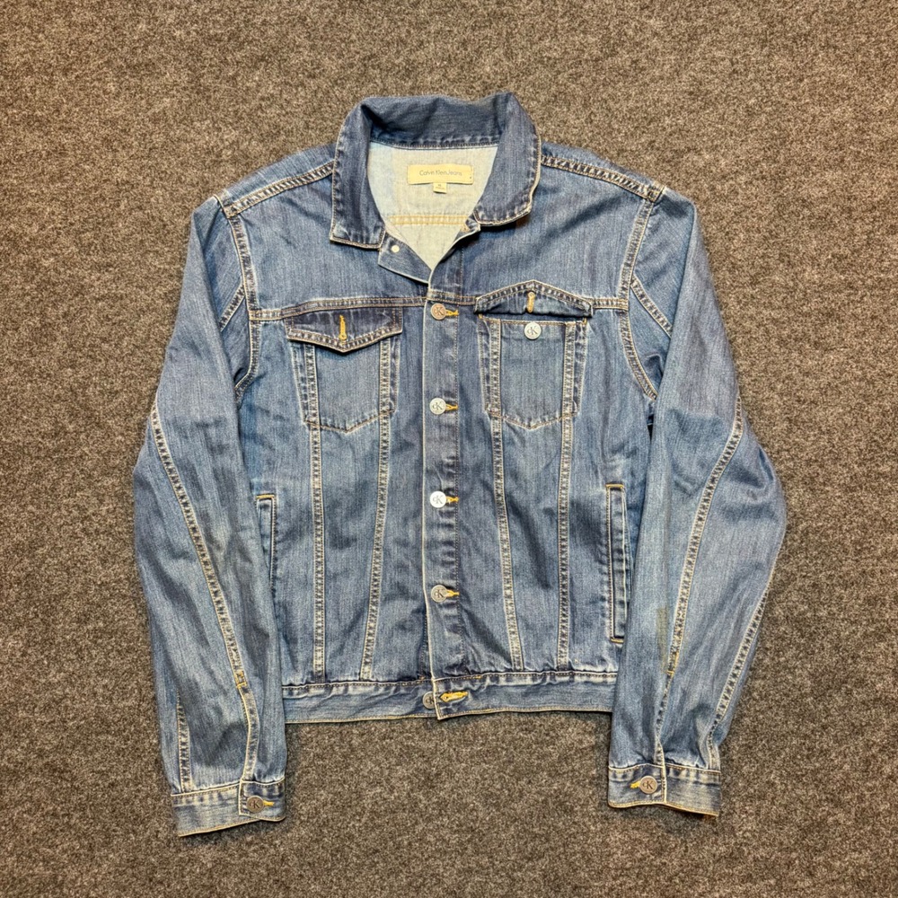 Calvin Klein Jeans Women Blue Denim Trucker Jacket Medium Wash XL